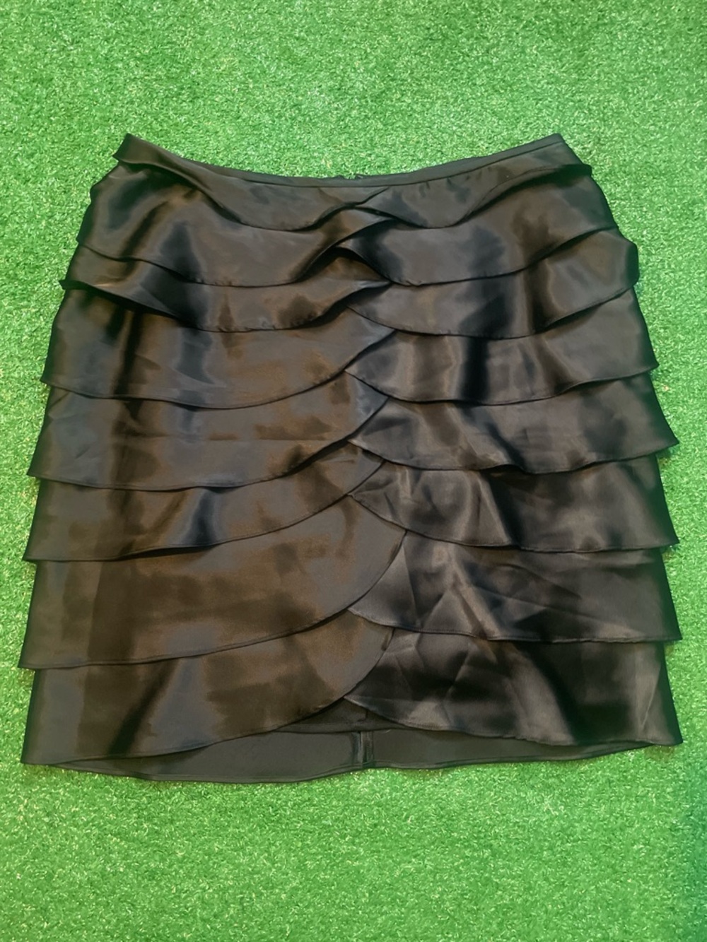 Dress Barn Black Satin Layered Ruffle Mini Skirt